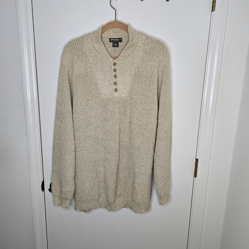 Eddie Bauer Henley Style Cotton Warm Sweater Size XLT